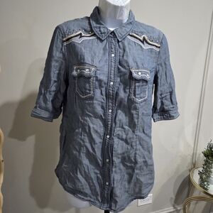 Miss Me Women's Blue Western Shirt Sz.L